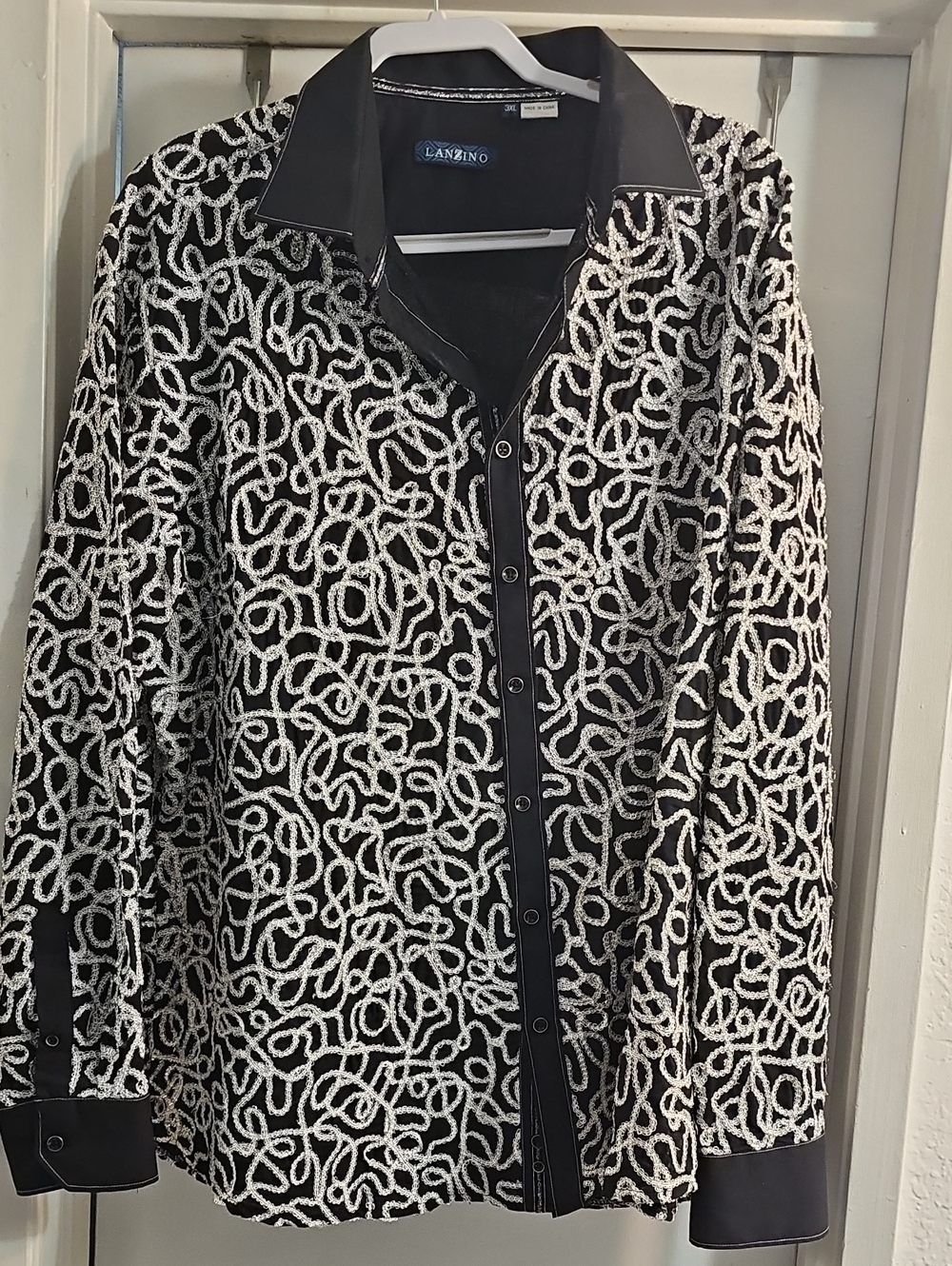 Black & White Abstract Loop Button-Down Shirt